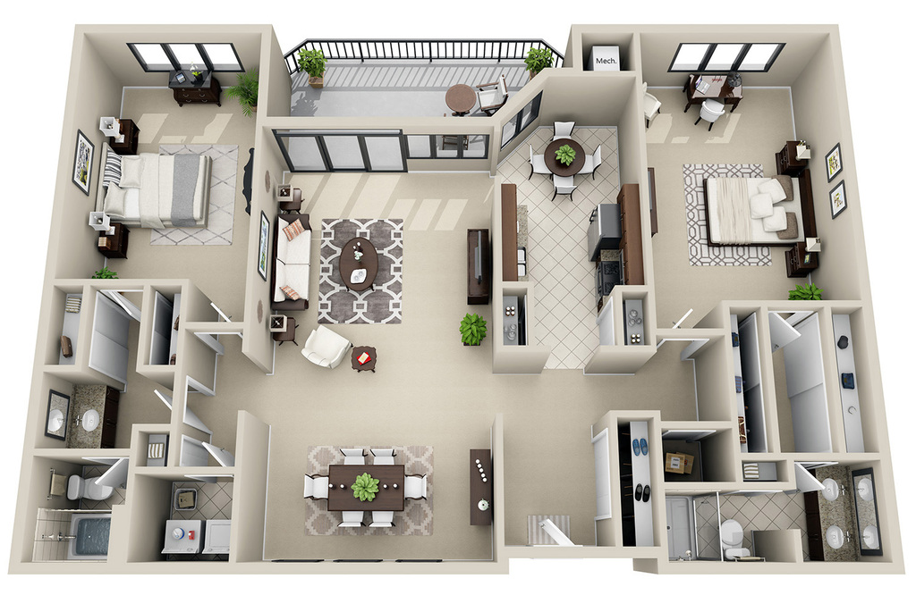 2 Bedroom 2 Bath Split<br>(2 Layouts Available)